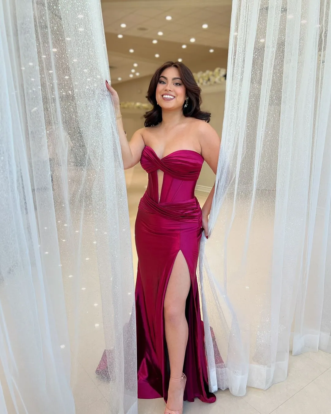 Burgundy Corset Prom Dress with Slit Mermaid Sweetheart Long sold by My Chic Dress