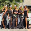 One Shoulder Beach Black Satin Bridesmaid Dresses with Slit sold by My Chic Dress