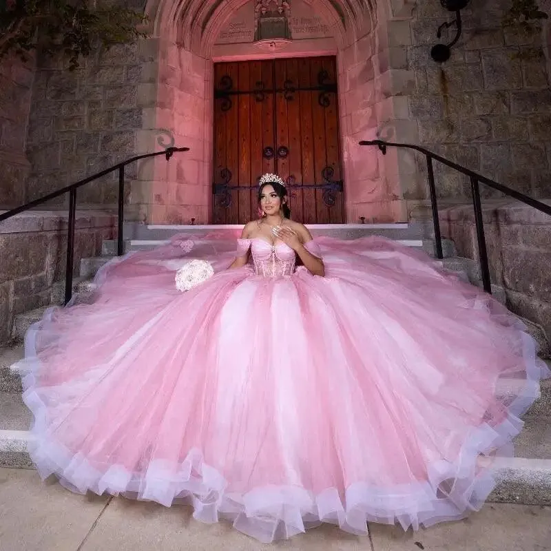 Beading Crystal Hot Pink Ball Gown Quinceanera Dresses Off Shoulder sold by My Chic Dress product image thumbnail 4