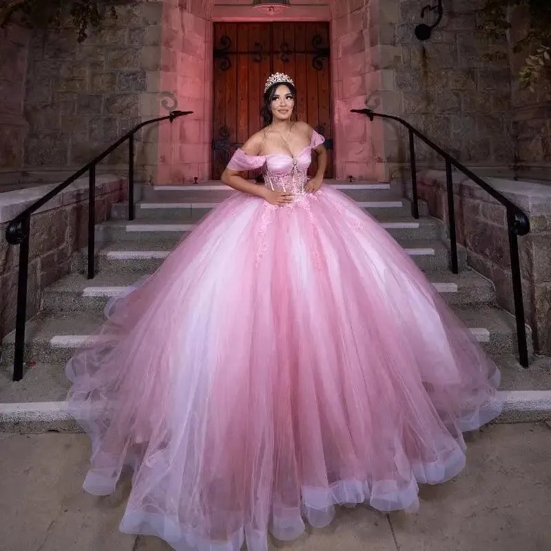 Beading Crystal Hot Pink Ball Gown Quinceanera Dresses Off Shoulder sold by My Chic Dress