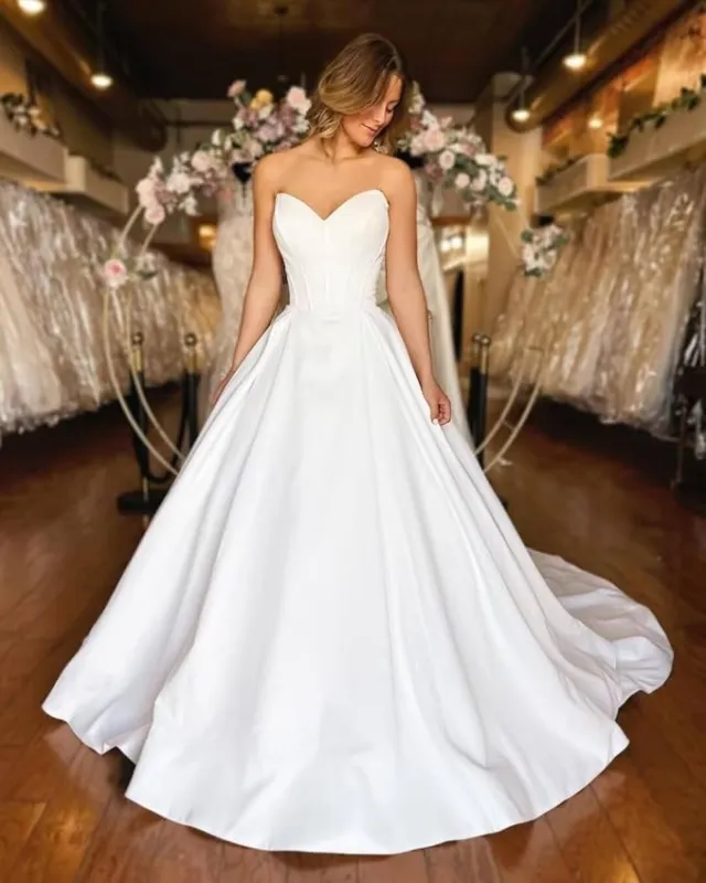 Beach Satin Strapless Corset Basque Waist Wedding Dress for Bride sold by My Chic Dress