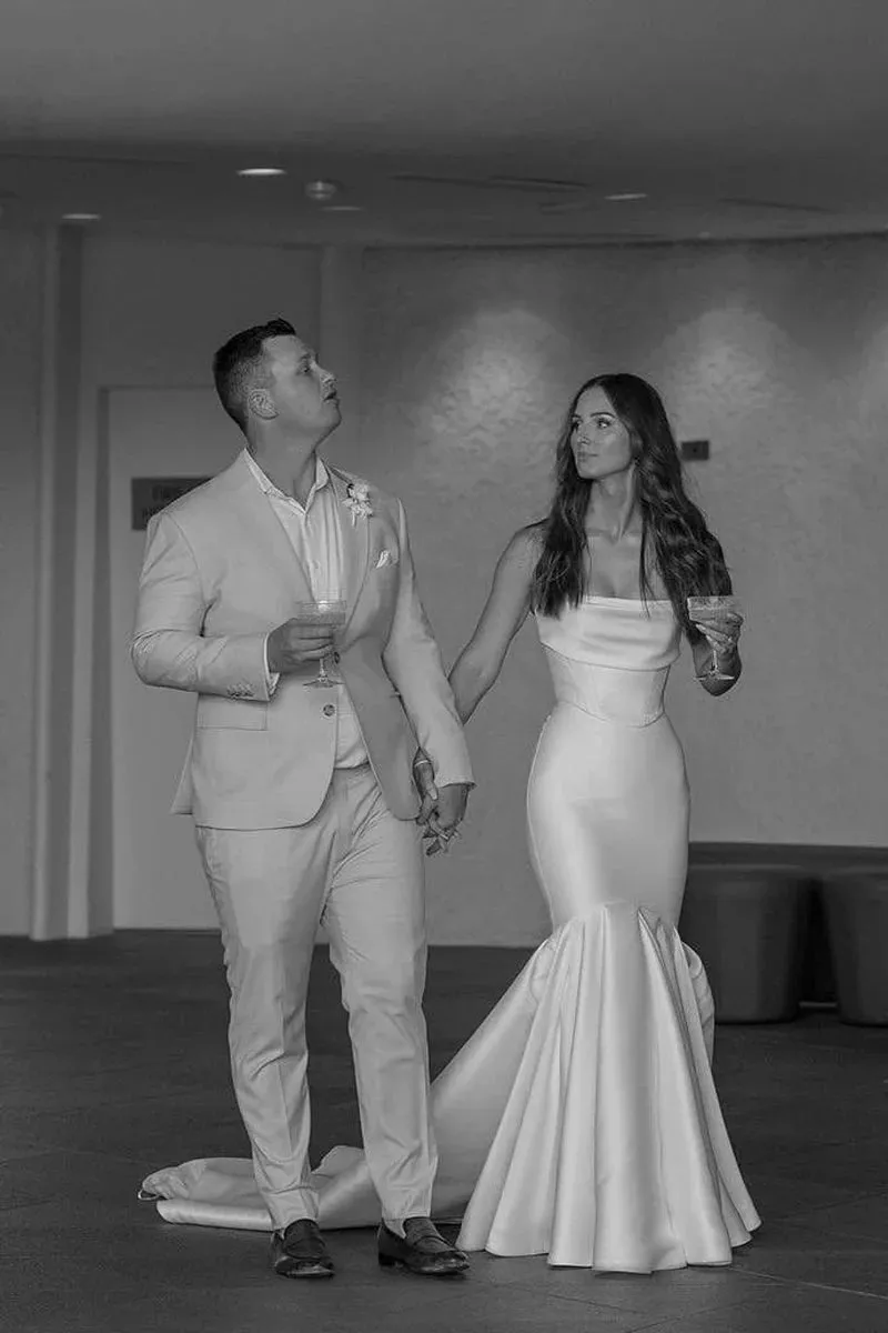 Simple Satin Wedding Dresses Cover Chest Mermaid Strapless Gown sold by My Chic Dress product image thumbnail 3