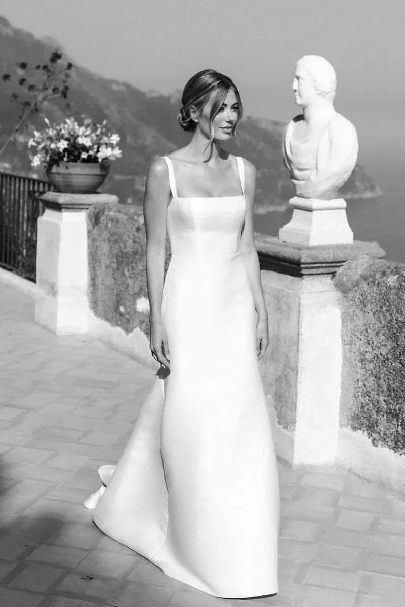 Simple Satin Minimalist Wedding Dresses Mermaid Square Neck sold by My Chic Dress