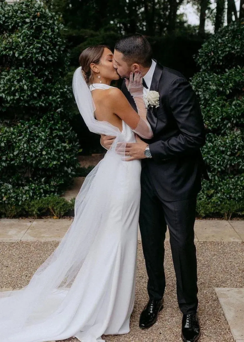 White Satin Casual Beach Wedding Dresses Halter Mermaid sold by My Chic Dress product image thumbnail 2