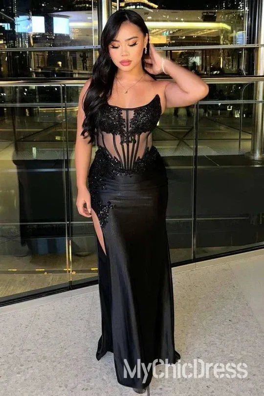 Mermaid Strapless Corset Prom Dress For Black Girls Bateau Sheer Empire sold by My Chic Dress