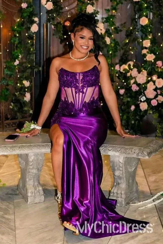 Mermaid Strapless Corset Prom Dress For Black Girls Bateau Sheer Empire sold by My Chic Dress product image thumbnail 4