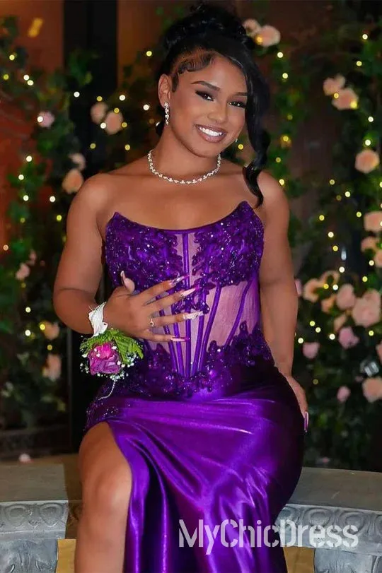 Mermaid Strapless Corset Prom Dress For Black Girls Bateau Sheer Empire sold by My Chic Dress product image thumbnail 3