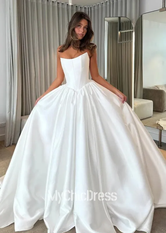 Custom Vintage Satin A Line Basque Waist Wedding Gown Beach Strapless sold by My Chic Dress