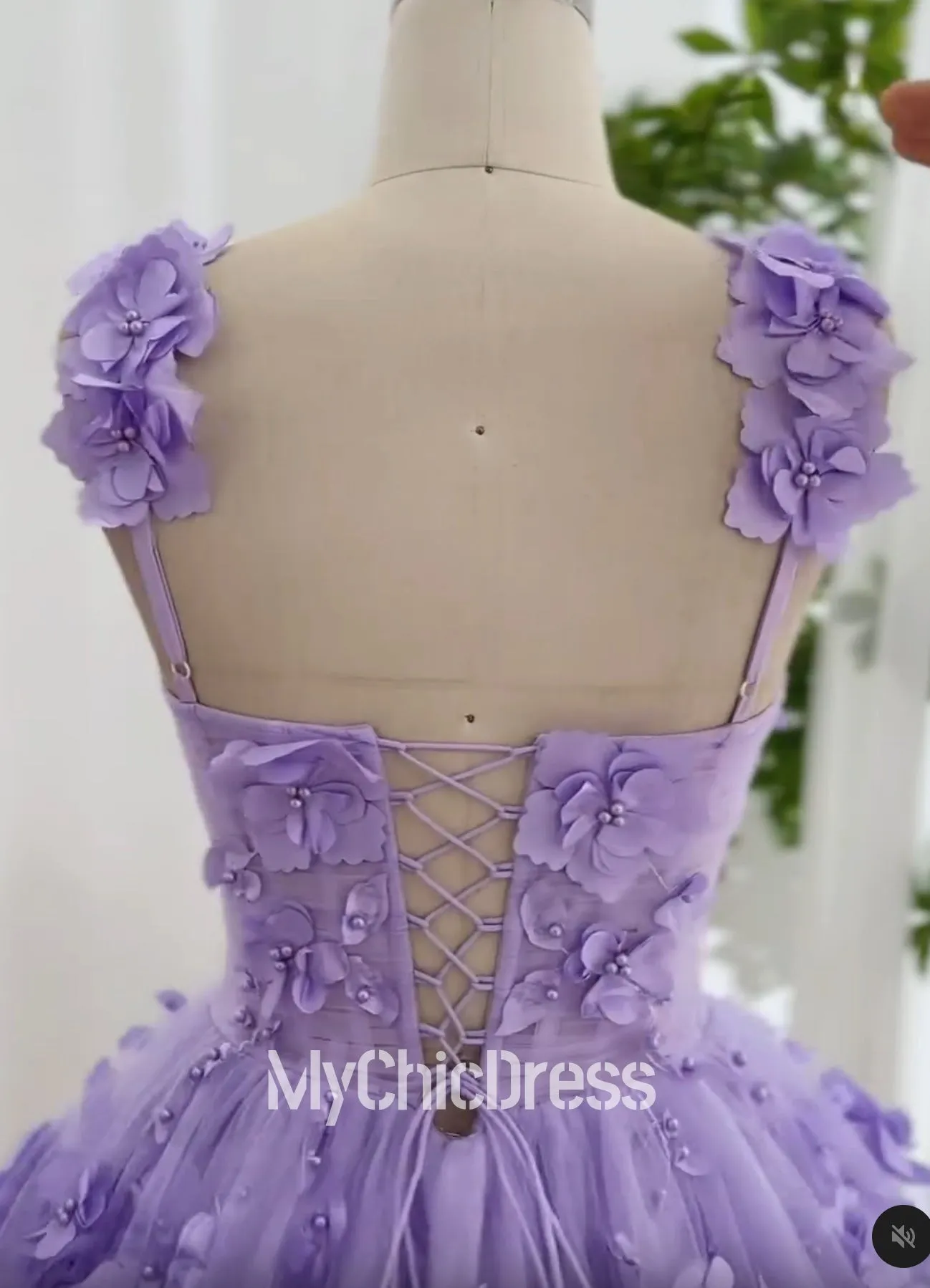 A Line Tulle Floral Lilac Prom Dresses Near Me Straps Sleeveless sold by My Chic Dress product image thumbnail 2