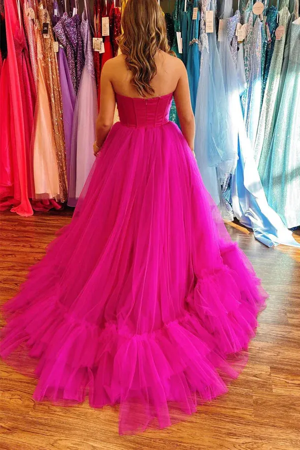 Ball Gown Strapless Tulle Hot Pink Prom Dress with Ruffles sold by My Chic Dress product image thumbnail 2