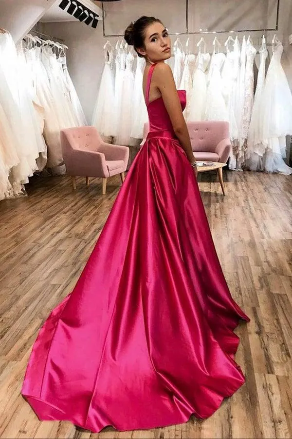 A-line Long Fuchsia Evening Dress US Satin with Court Train sold by My Chic Dress product image thumbnail 2