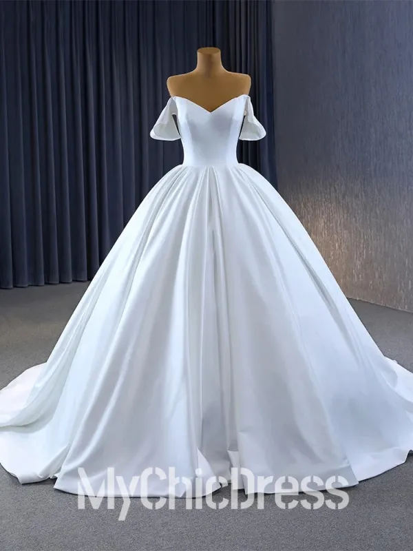 Custom Made Minimalist White Wedding Dress Satin Sweetheart Lace up sold by My Chic Dress