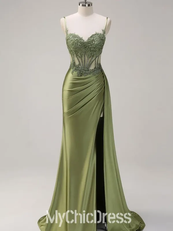 Long Sage Green Formal Dress Mermaid Lace Beaded with Slit sold by My Chic Dress