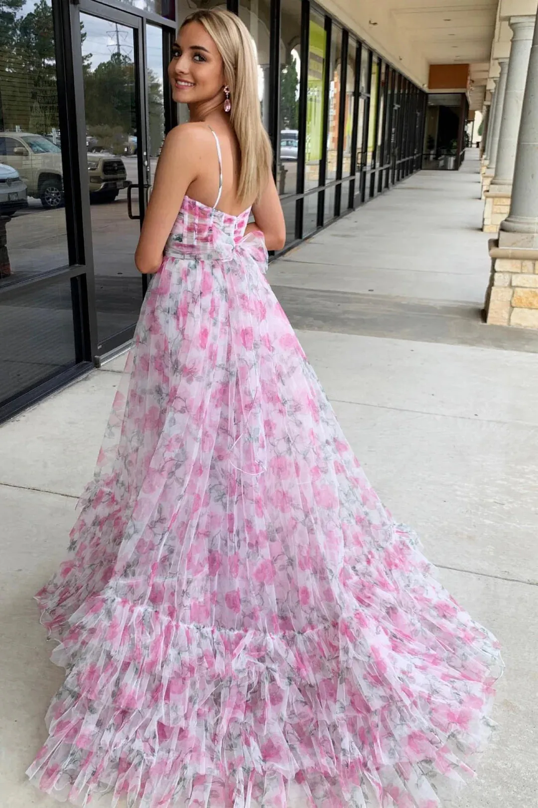 A-Line Pink Printed Formal Dress US Halter with Keyhole Summer Maxi Dress sold by My Chic Dress product image thumbnail 2