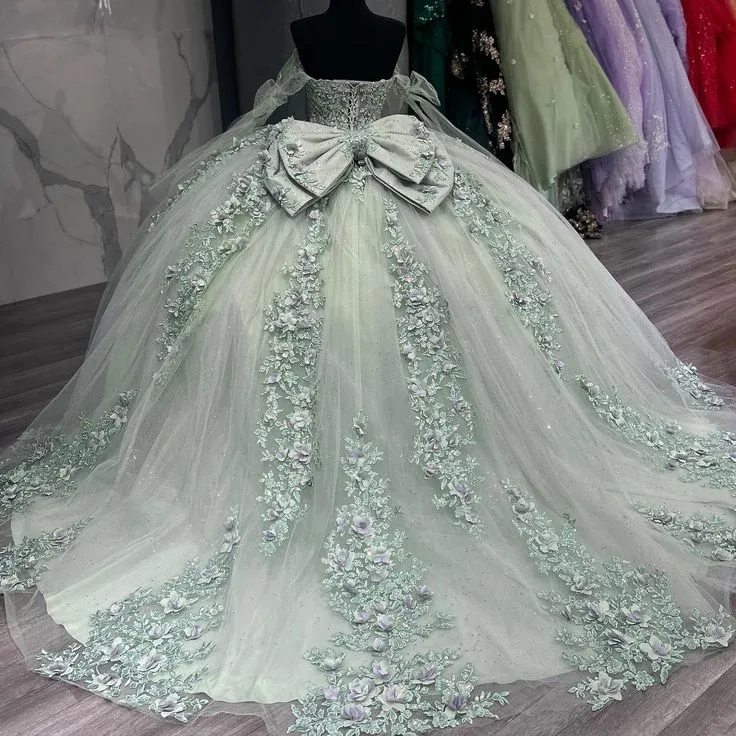Off Shoulder Quinceañera Dress Sage Green for Sweet 16 Birthday Party Dress sold by My Chic Dress product image thumbnail 4