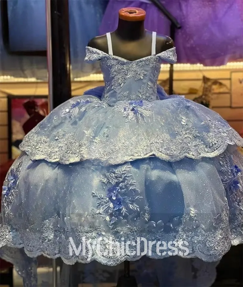 Light Blue Mini Quince Dresses For Little Girl Lace Appliqué Fluffy Tulle sold by My Chic Dress