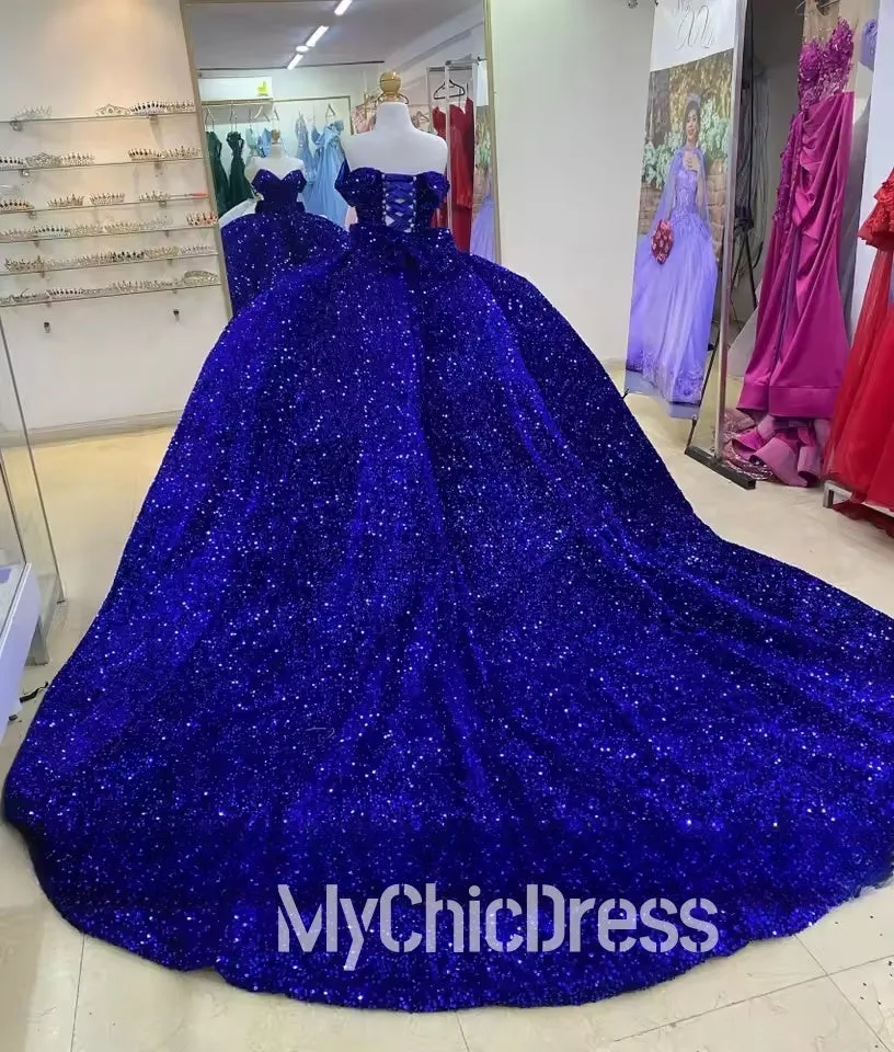 Sparkly Sequins Royal Blue Quinceañera Dresses Princess For 15th Girls sold by My Chic Dress product image thumbnail 2