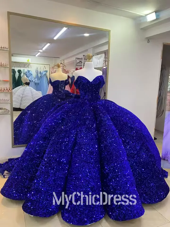 Sparkly Sequins Royal Blue Quinceañera Dresses Princess For 15th Girls sold by My Chic Dress product image thumbnail 4