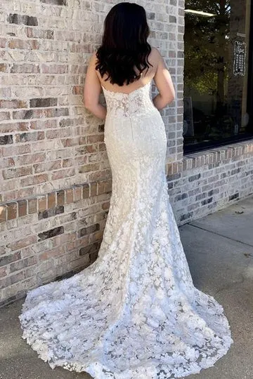 Strapless Lace White Floral Wedding Dress Mermaid for Brides sold by My Chic Dress product image thumbnail 3