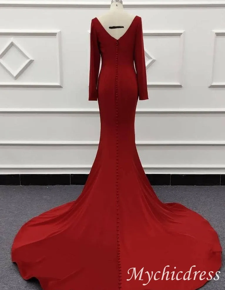 Long Sleeves Formal Dress Red Satin Mermaid Evening Gown UK sold by My Chic Dress product image thumbnail 2
