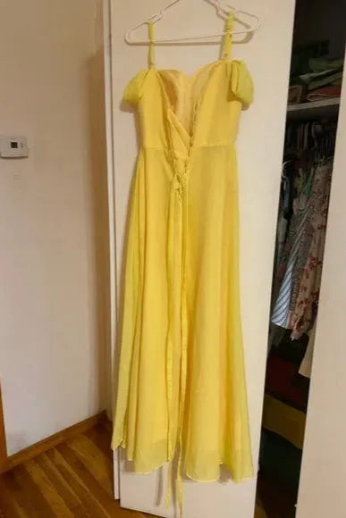 Off the Shoulder Chiffon Yellow Bridesmaid Wedding Maxi Dress with Slit sold by My Chic Dress product image thumbnail 3