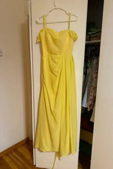 Off the Shoulder Chiffon Yellow Bridesmaid Wedding Maxi Dress with Slit sold by My Chic Dress product image thumbnail 2
