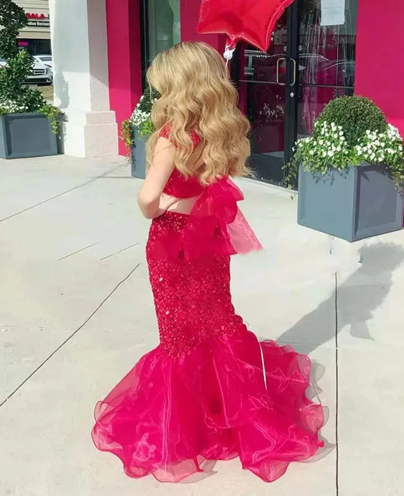 High Neck Red Two Pieces Sequin Girl Pageant Dress Cap Sleeves sold by My Chic Dress product image thumbnail 2
