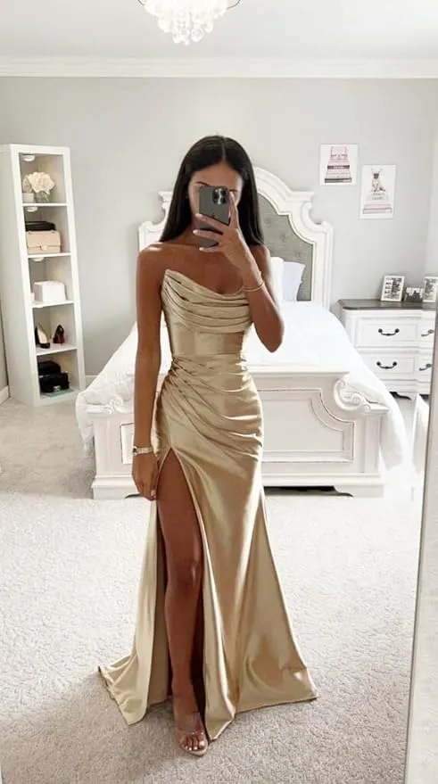 Long Strapless Prom Dresses with Slit Satin Formal Dresses for Women sold by My Chic Dress product image thumbnail 2