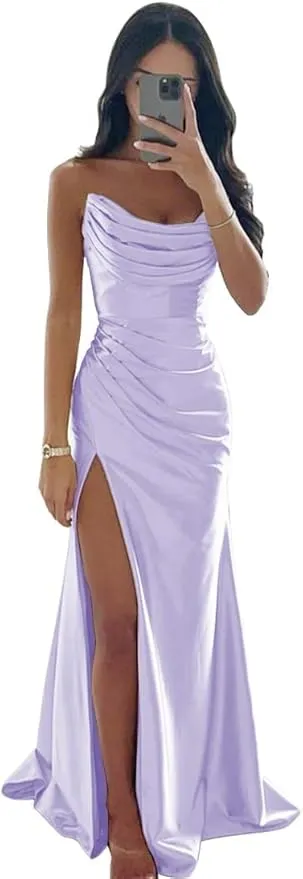 Long Strapless Prom Dresses with Slit Satin Formal Dresses for Women sold by My Chic Dress product image thumbnail 5