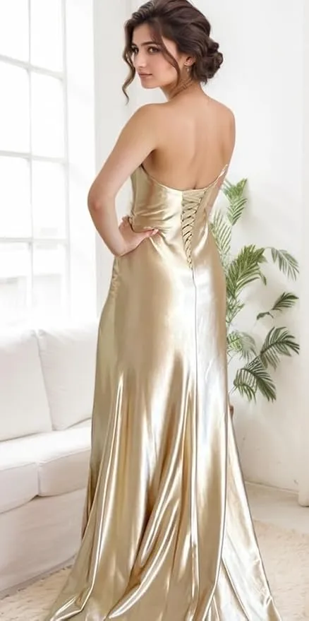 Long Strapless Prom Dresses with Slit Satin Formal Dresses for Women sold by My Chic Dress product image thumbnail 3
