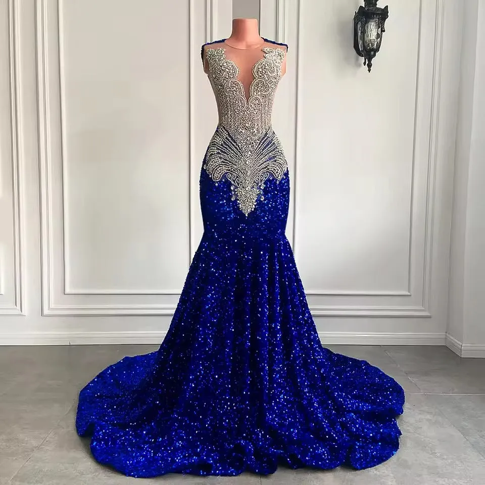 Luxury Sparkly Prom Dresses Royal Blue Sequin Mermaid for Black Girl sold by My Chic Dress