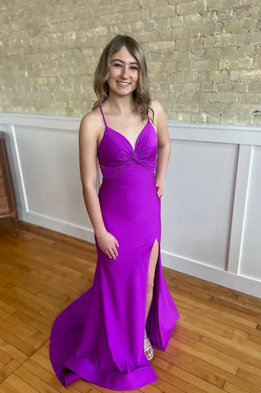 Purple Evening Gown Mermaid Maxi Dress Ruched Spaghetti Strap sold by My Chic Dress