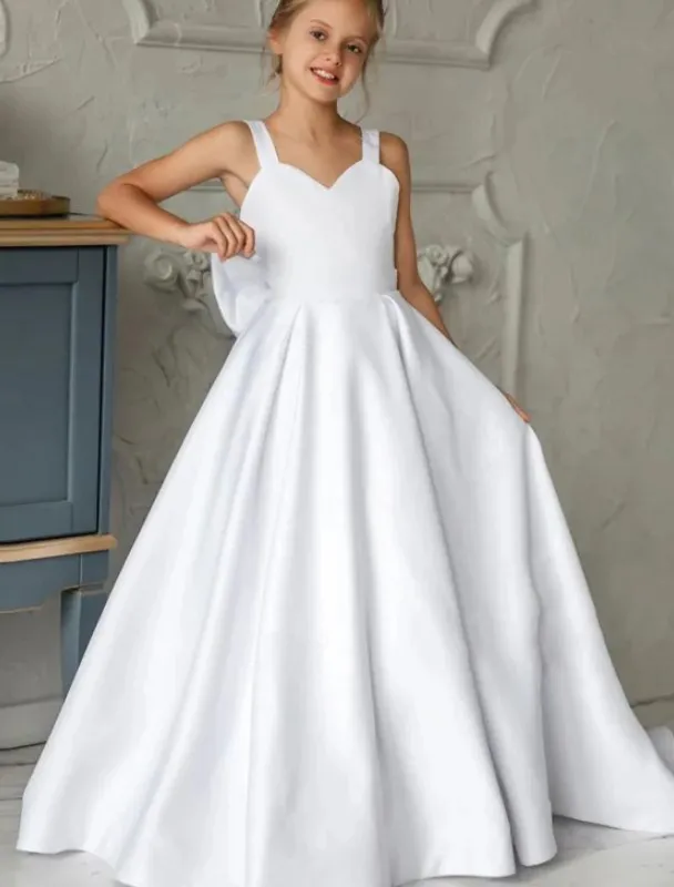 Floor Length A Line Satin Flower Girl Dresses with Bow sold by My Chic Dress
