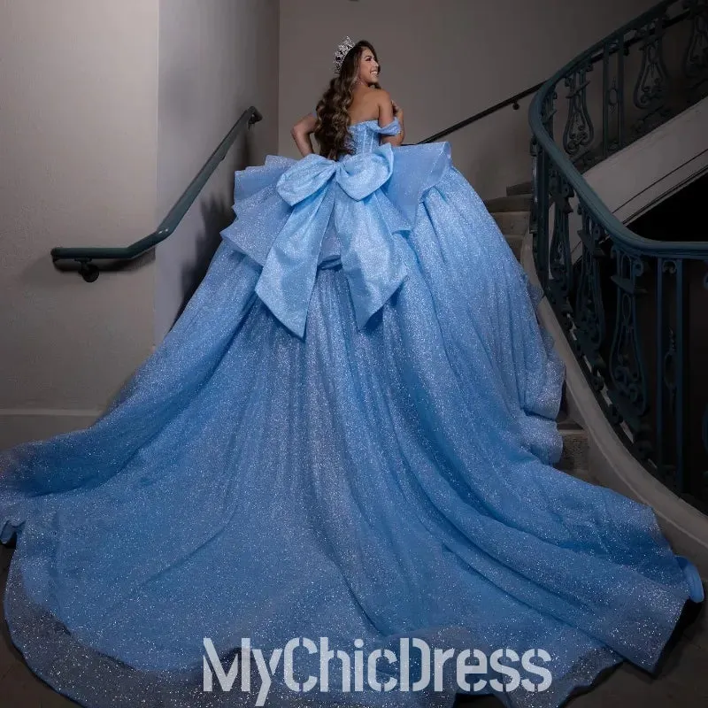 Hot Light Blue Sweet 16 Dress Tulle Pearls Quinceanera vestidos de 15 XV Anos sold by My Chic Dress product image thumbnail 3