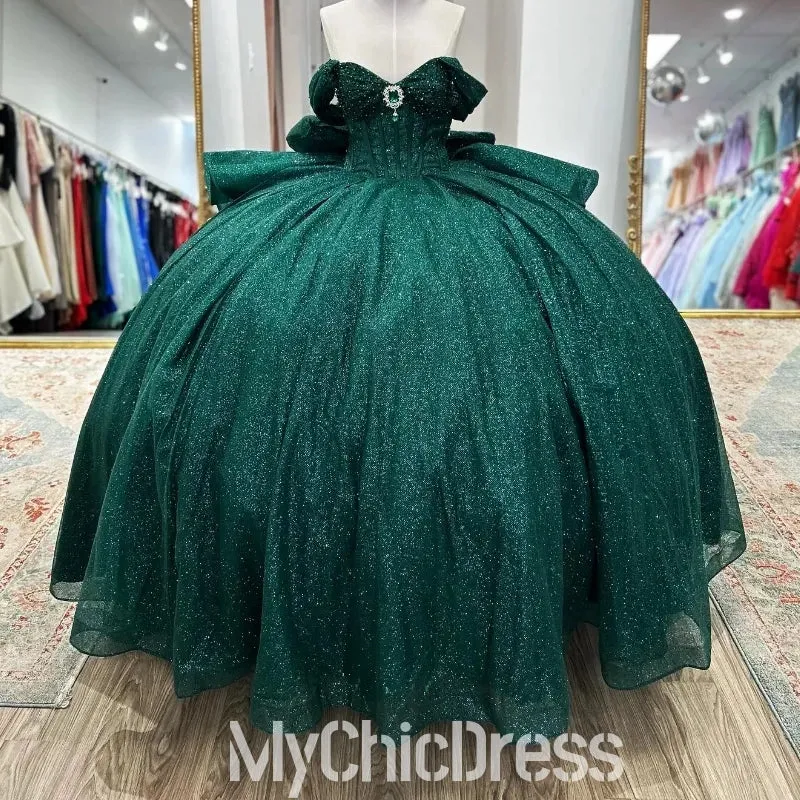 Glitter Emerald Green Off Shoulder Quinceanera Dresses Near Me Ball Gown sold by My Chic Dress