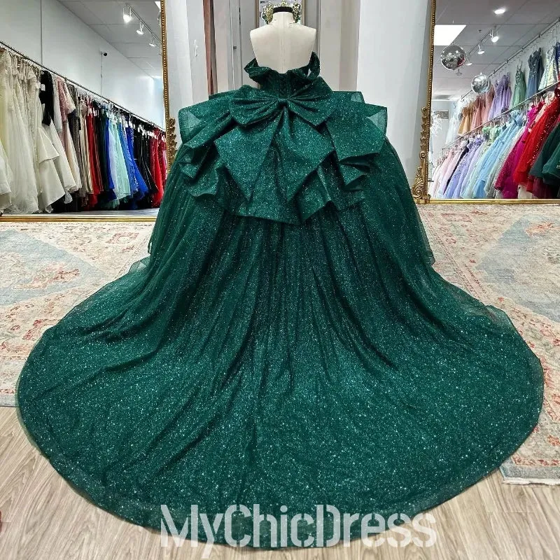 Glitter Emerald Green Off Shoulder Quinceanera Dresses Near Me Ball Gown sold by My Chic Dress product image thumbnail 3