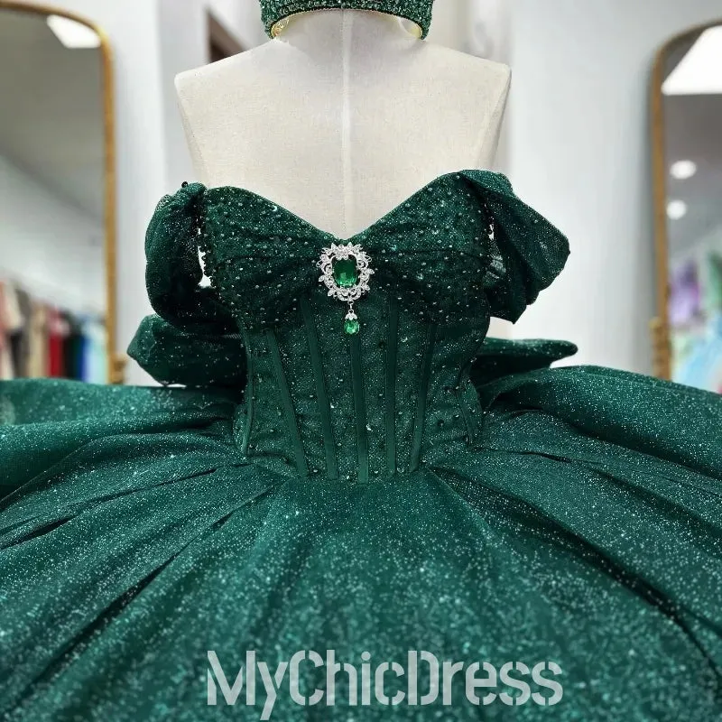 Glitter Emerald Green Off Shoulder Quinceanera Dresses Near Me Ball Gown sold by My Chic Dress product image thumbnail 2