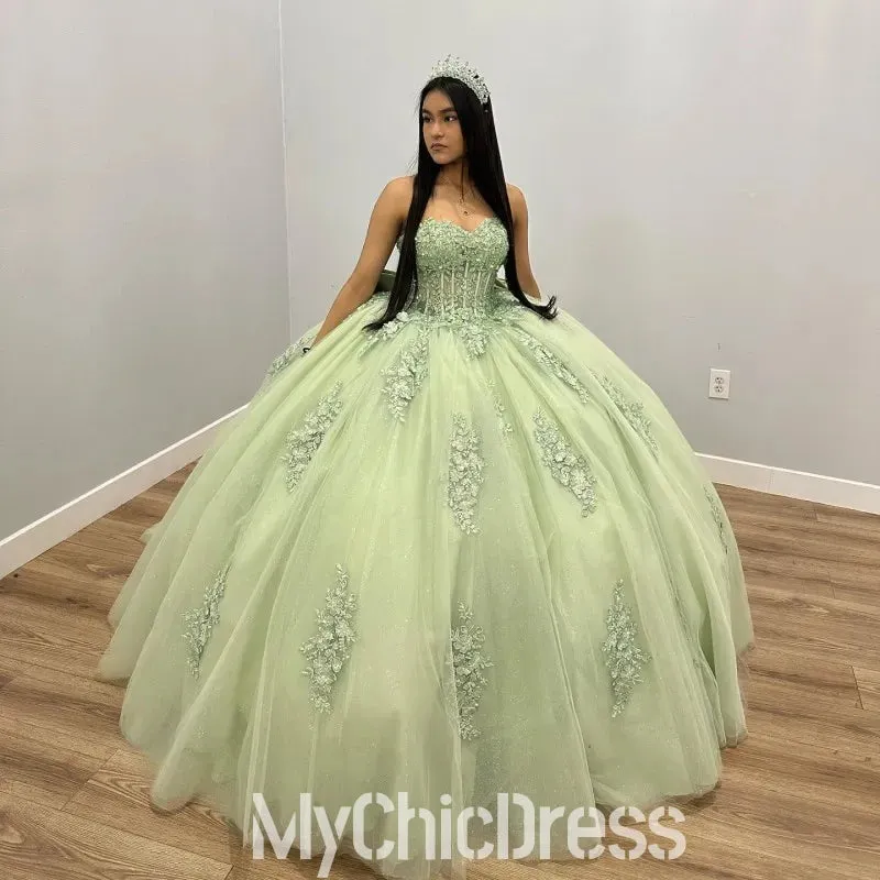 Strapless Lace Appliques Quinceanera Dresses Near me With Bow sold by My Chic Dress