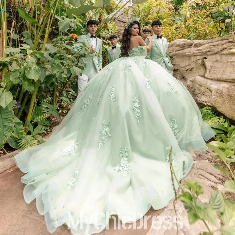 Off Shoulder Lace Sage Green Quinceanera Dress Near Me sold by My Chic Dress product image thumbnail 3