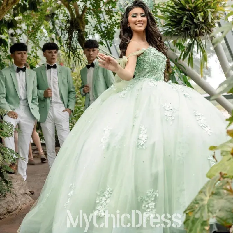 Off Shoulder Lace Sage Green Quinceanera Dress Near Me sold by My Chic Dress product image thumbnail 2