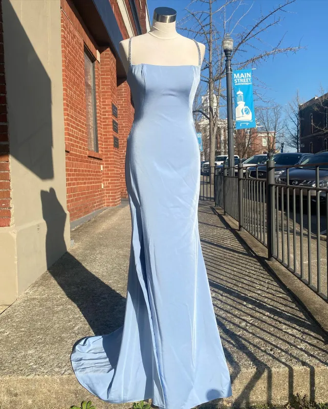 Floor Length Sky Blue Satin Formal Dress Long UK Evening Dress sold by My Chic Dress