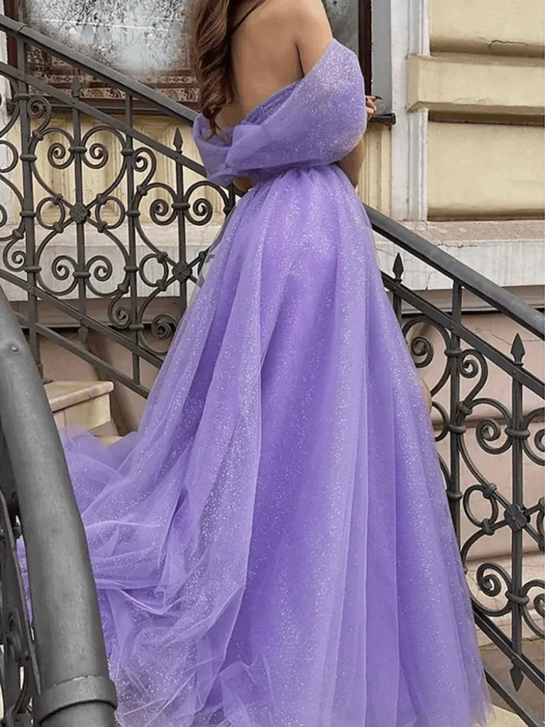 Off Shoulder Formal Dress Purple Sequin Tulle Prom Dress UK sold by My Chic Dress product image thumbnail 3