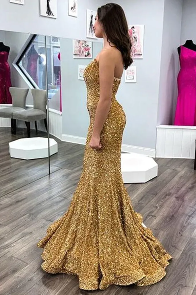 Gorgeous Gold Sequin Prom Dress UK Cheap Long Mermaid Evening Dress sold by My Chic Dress product image thumbnail 2