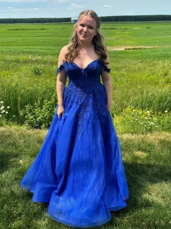 Plus Size Royal Blue Lace Prom Dresses UK Off the Shoulder sold by My Chic Dress