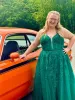 A Line Plus Size PromDresses Green Lace V Neck Open Back sold by My Chic Dress