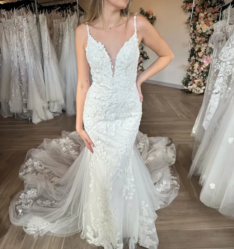 Summer Wedding Dress Lace Mermaid Sleeveless V Neck sold by My Chic Dress