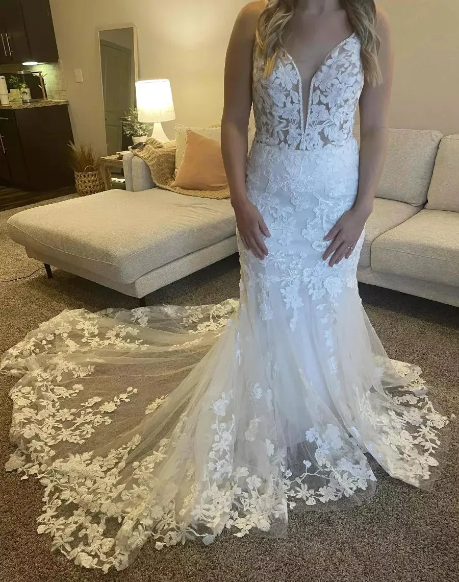 Mermaid Beach Lace Boho Wedding Dress UK Drop Waist Open Back sold by My Chic Dress product image thumbnail 2