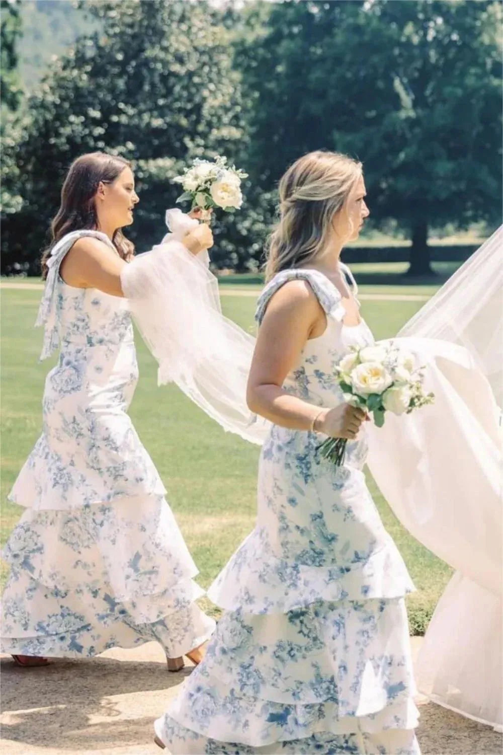 Tiered Blue Floral Print Bridesmaid Dress for Beach Weddings sold by My Chic Dress product image thumbnail 2