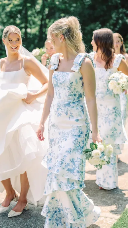 Tiered Blue Floral Print Bridesmaid Dress for Beach Weddings sold by My Chic Dress