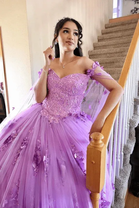 Princess Lilac Quinceanera Dresses 3D Flowers Ball Gown Tulle Dress sold by My Chic Dress product image thumbnail 2